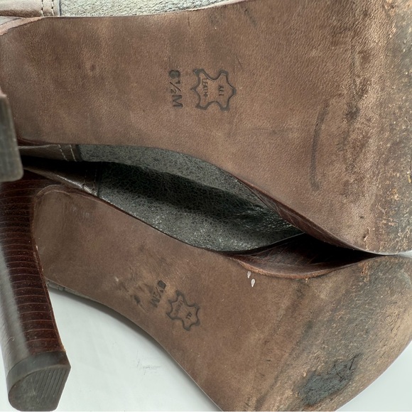 Tory Burch Lawson Bootie Pewter Brown Leather Platform Stiletto Ankle Boots 8.5 - Picture 16 of 17